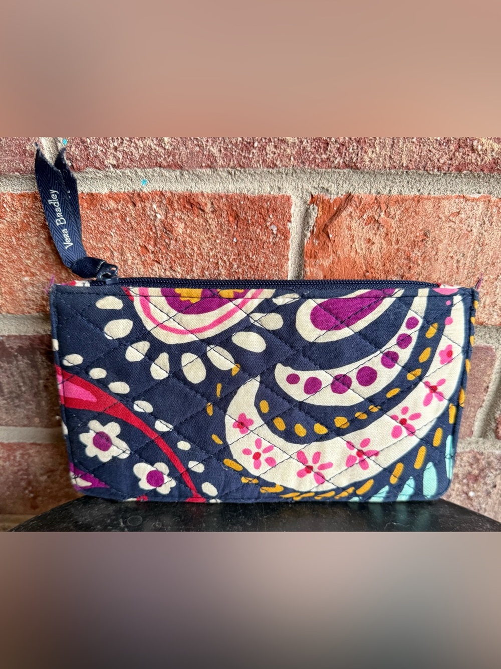 Vera Bradley Navy & Purple Floral Quilted ID Wallet - Picture 2 of 4